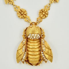 Askew London Gold Plated Crystal Bee Pendant with Fly and Flower Link Necklace