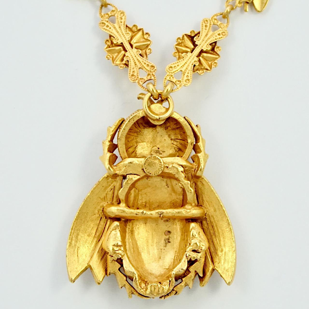 Round Cut Askew London Gold Plated Crystal Bee Pendant with Fly and Flower Link Necklace For Sale