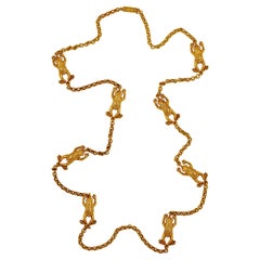 Askew London Long Gold Plated Frog Link Chain Necklace with a Flower Clasp