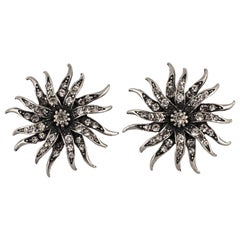 Askew London Silver Plated Clear Crystal Starburst Clip On Statement Earrings