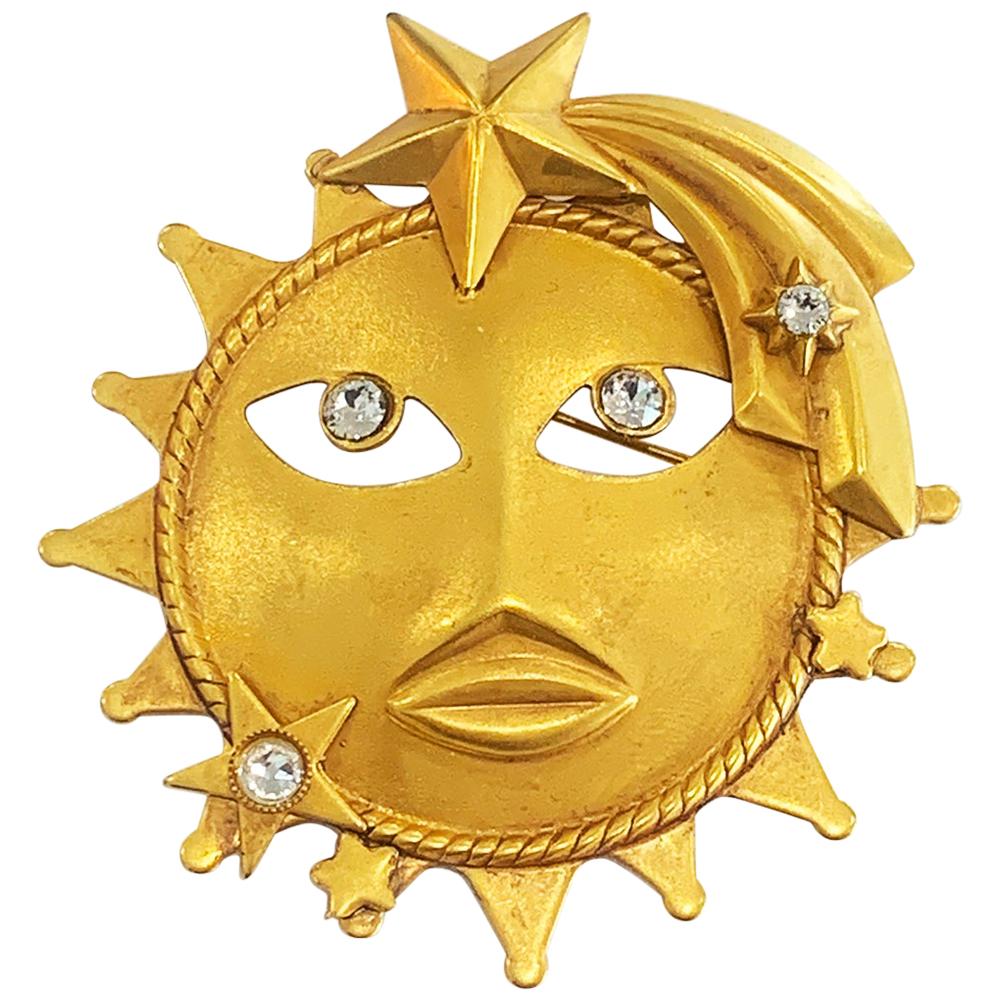Askew of London Large Sun brooch pin with diamantes  For Sale