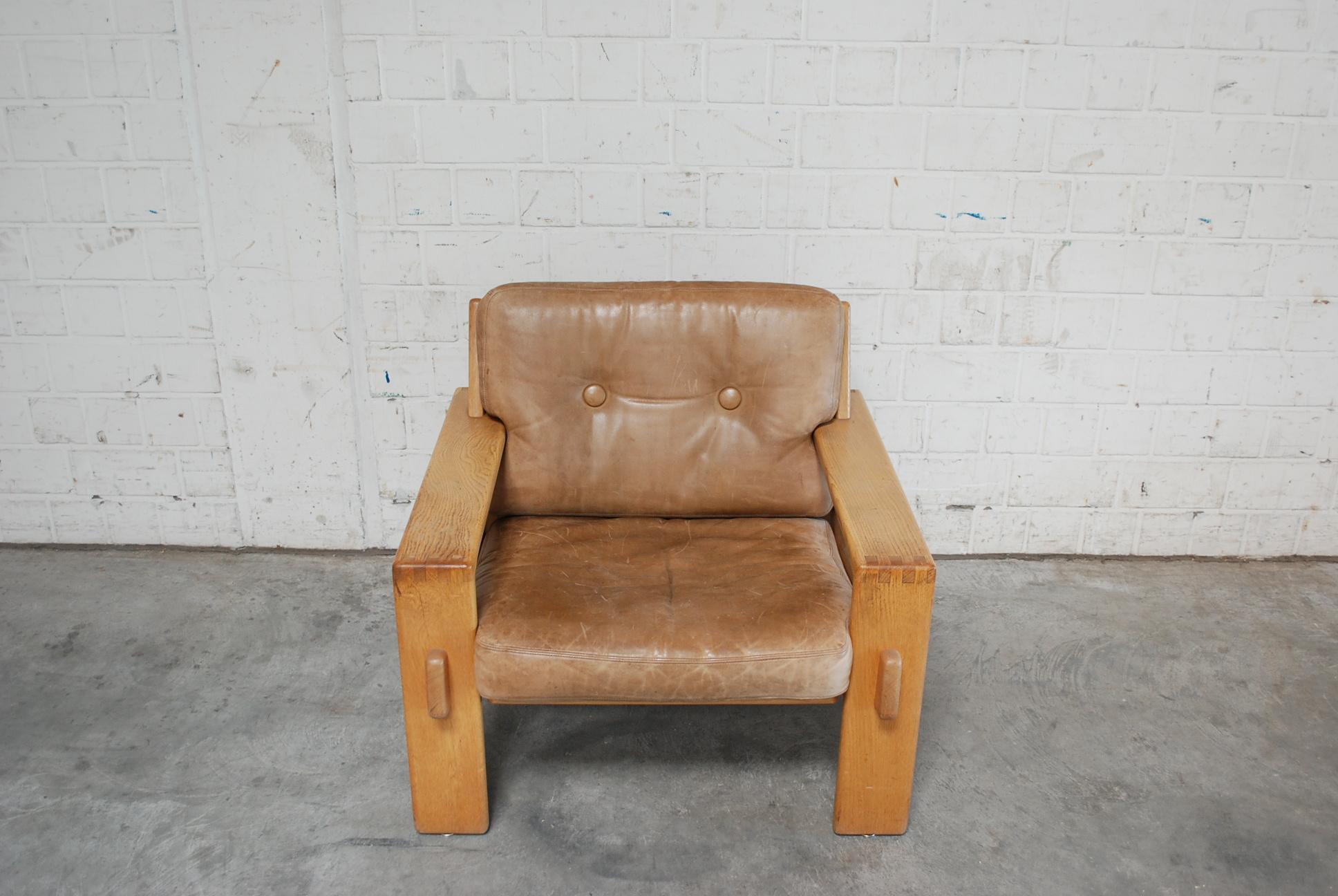 Scandinavian Modern Asko Bonanza Armchair Brown Caramel Leather Chair Design Esko Pajamies