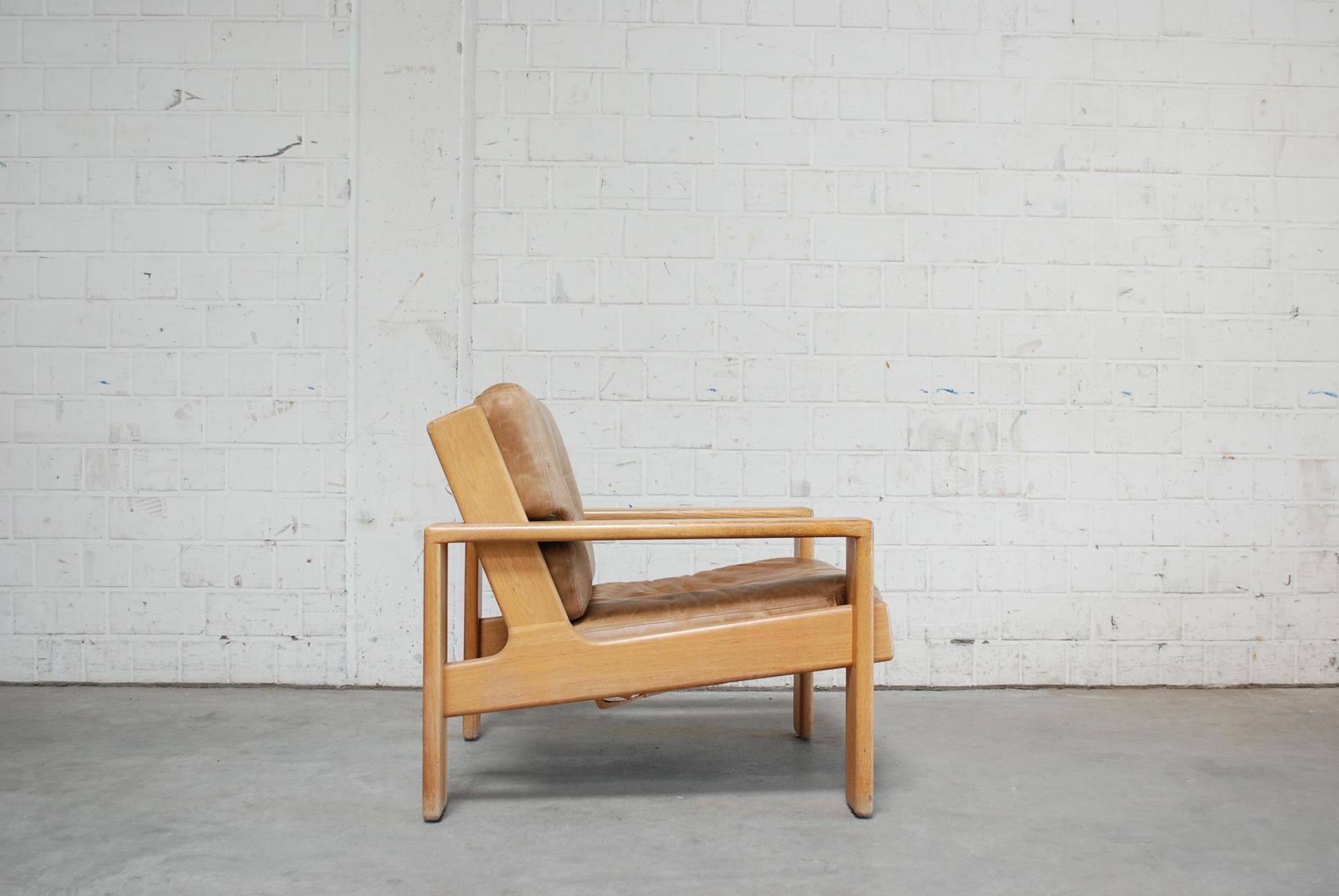 Mid-20th Century Asko Bonanza Armchair Brown Caramel Leather Chair Design Esko Pajamies