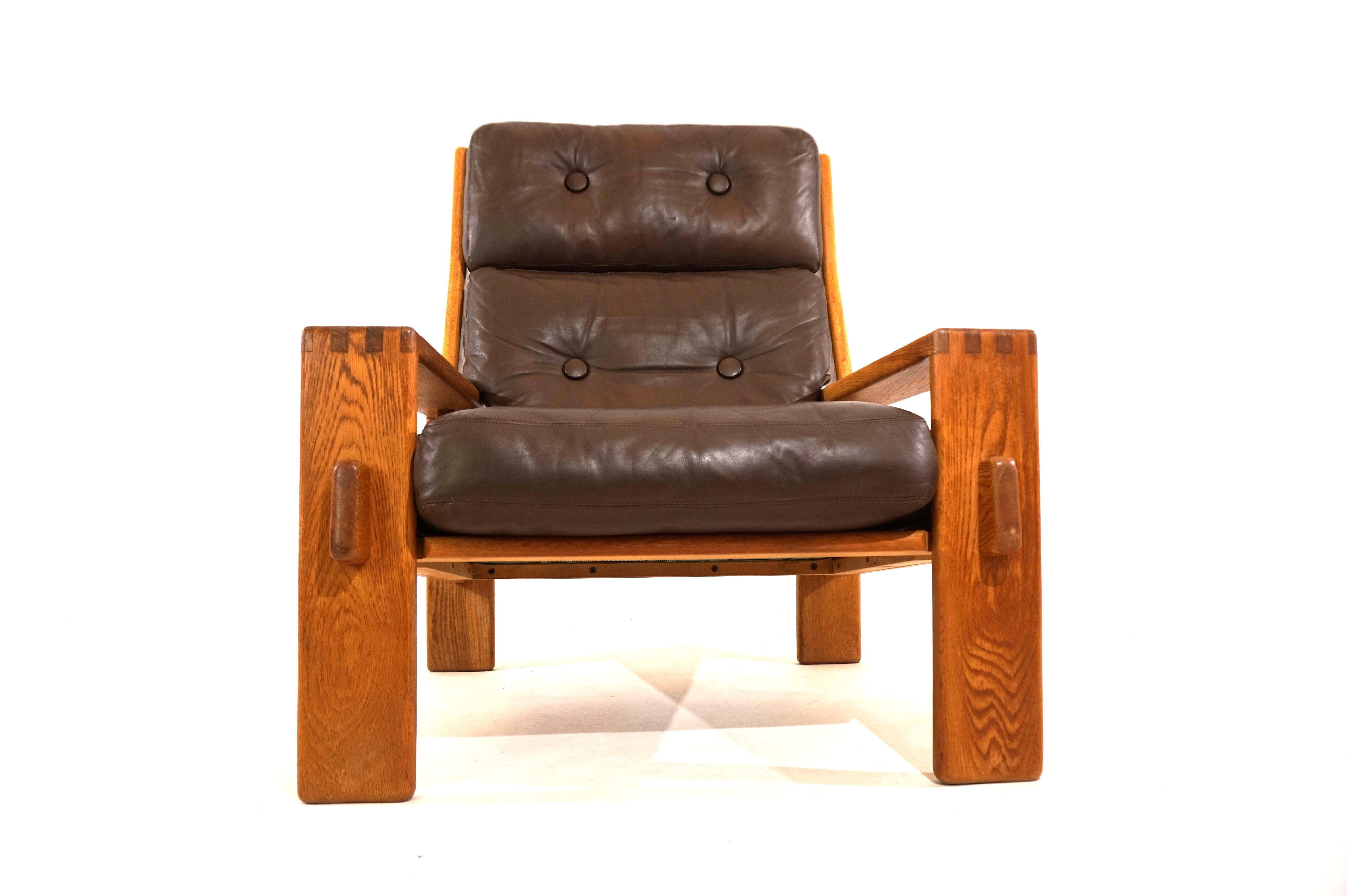 Mid-Century Modern Asko Bonanza brown high-back leather armchair by Esko Pajamies For Sale
