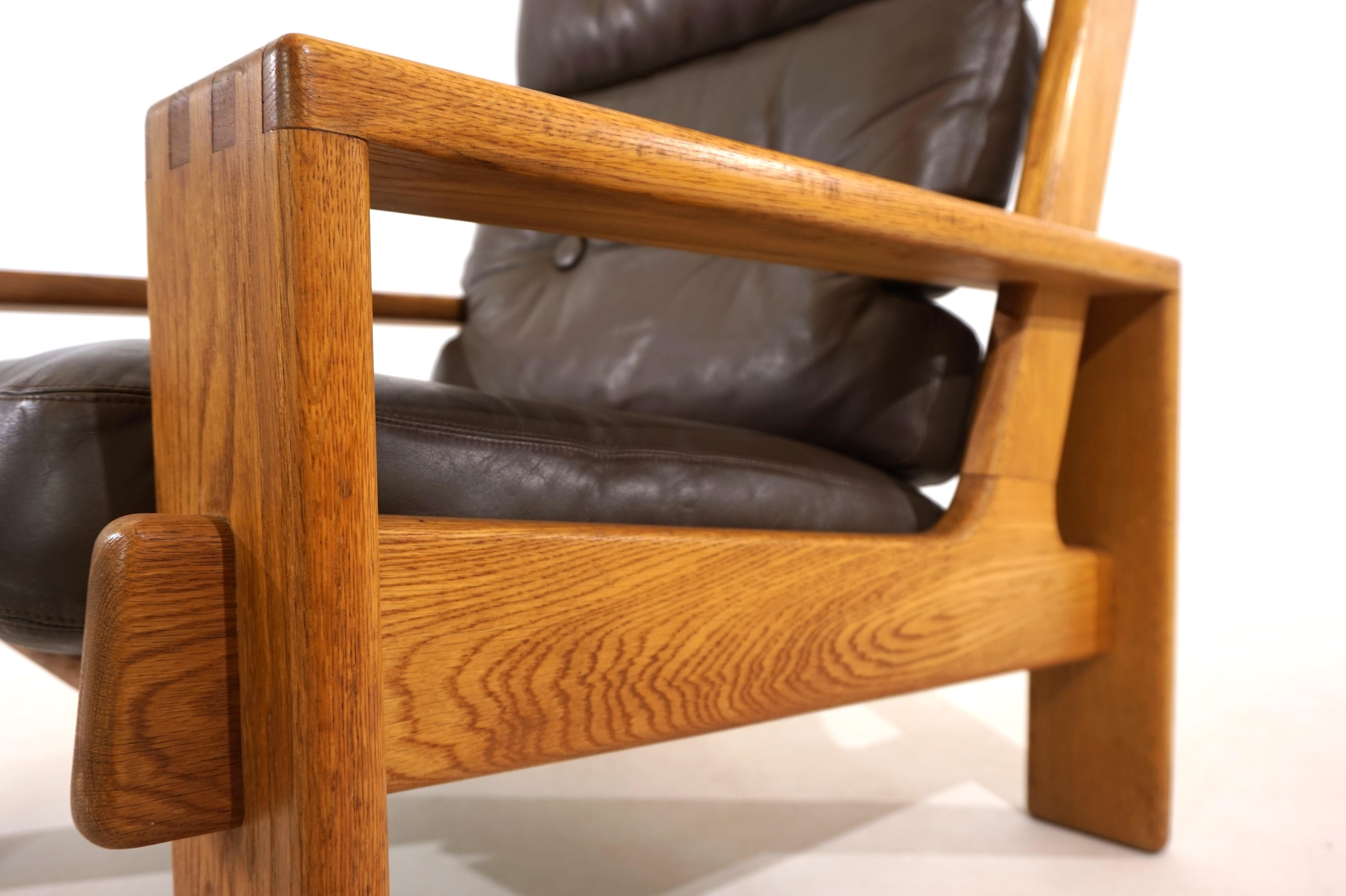 Mid-Century Modern Asko Bonanza brown high-back leather armchair by Esko Pajamies For Sale