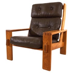 Vintage Asko Bonanza brown high-back leather armchair by Esko Pajamies