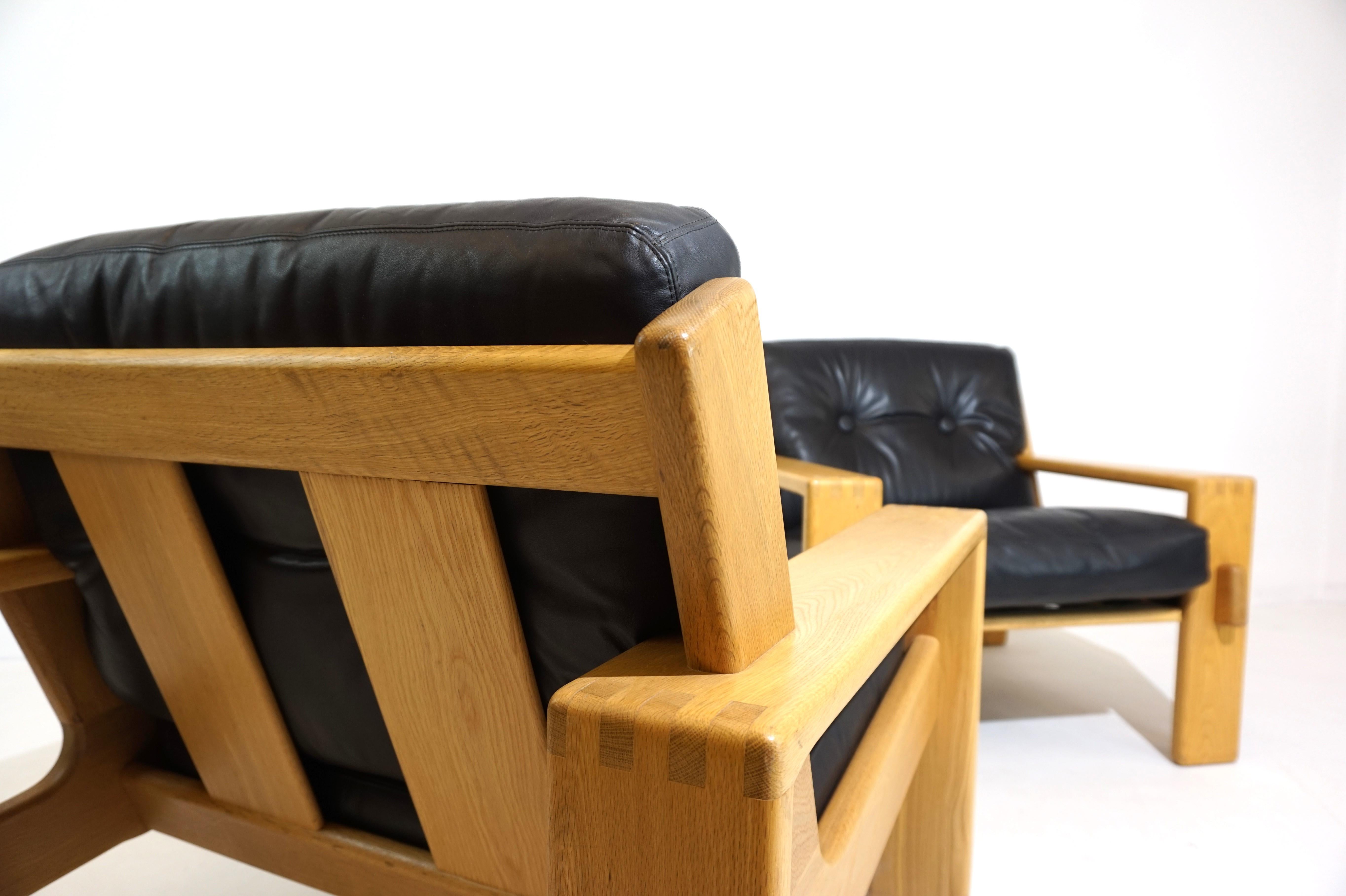 Leather Asko Bonanza set of 2 black leather armchairs from Esko Pajamies For Sale