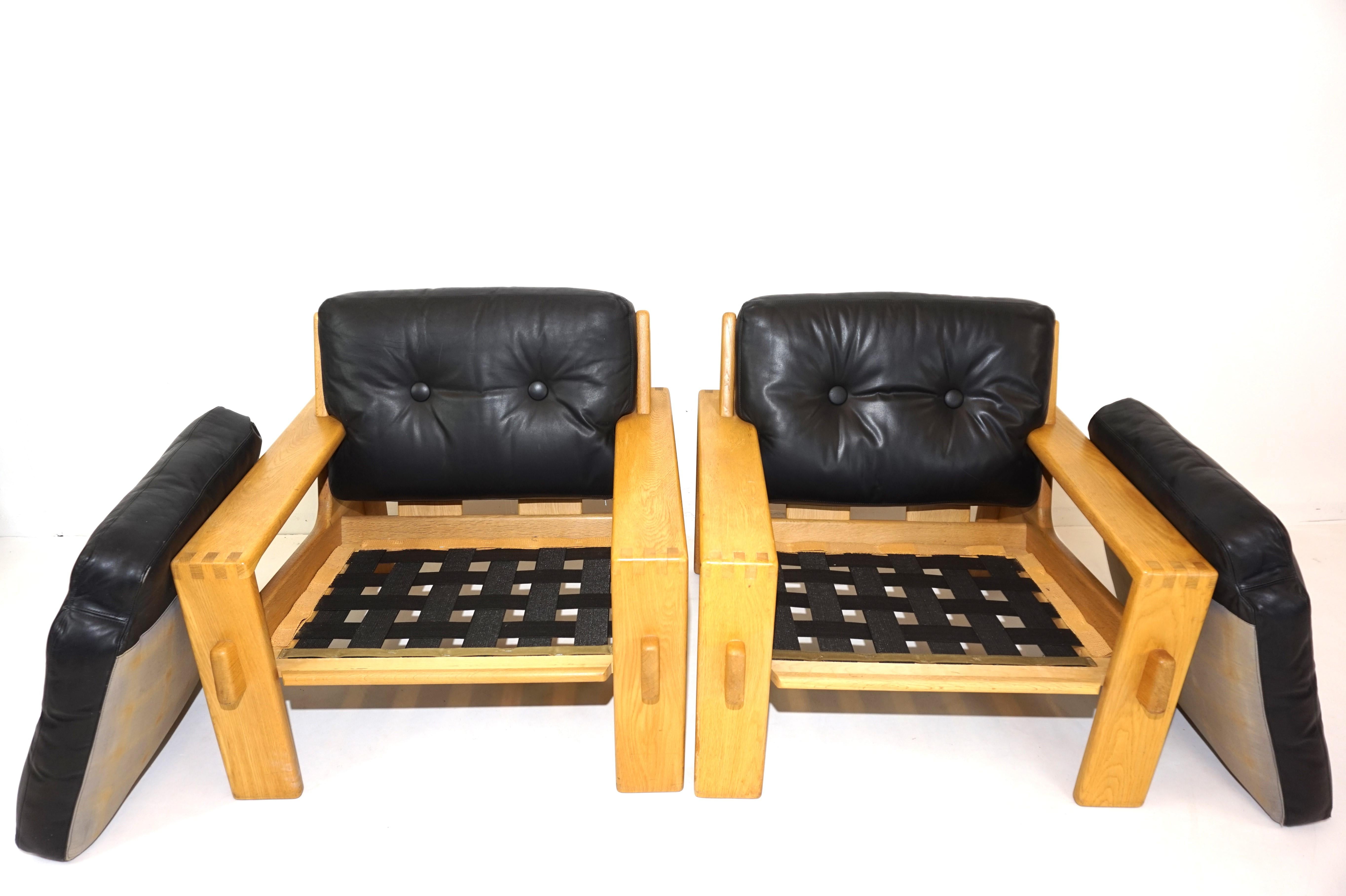 Mid-20th Century Asko Bonanza set of 2 black leather armchairs from Esko Pajamies