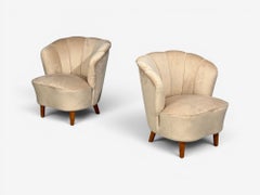 Asko, Finnisch Modern, Loungesessel, Beige Samt, Buche, Finnland, 1950er Jahre