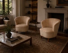 Asko, Moderno finlandese, Sedie da salotto, Velluto beige, Beeche, Finlandia, anni '50