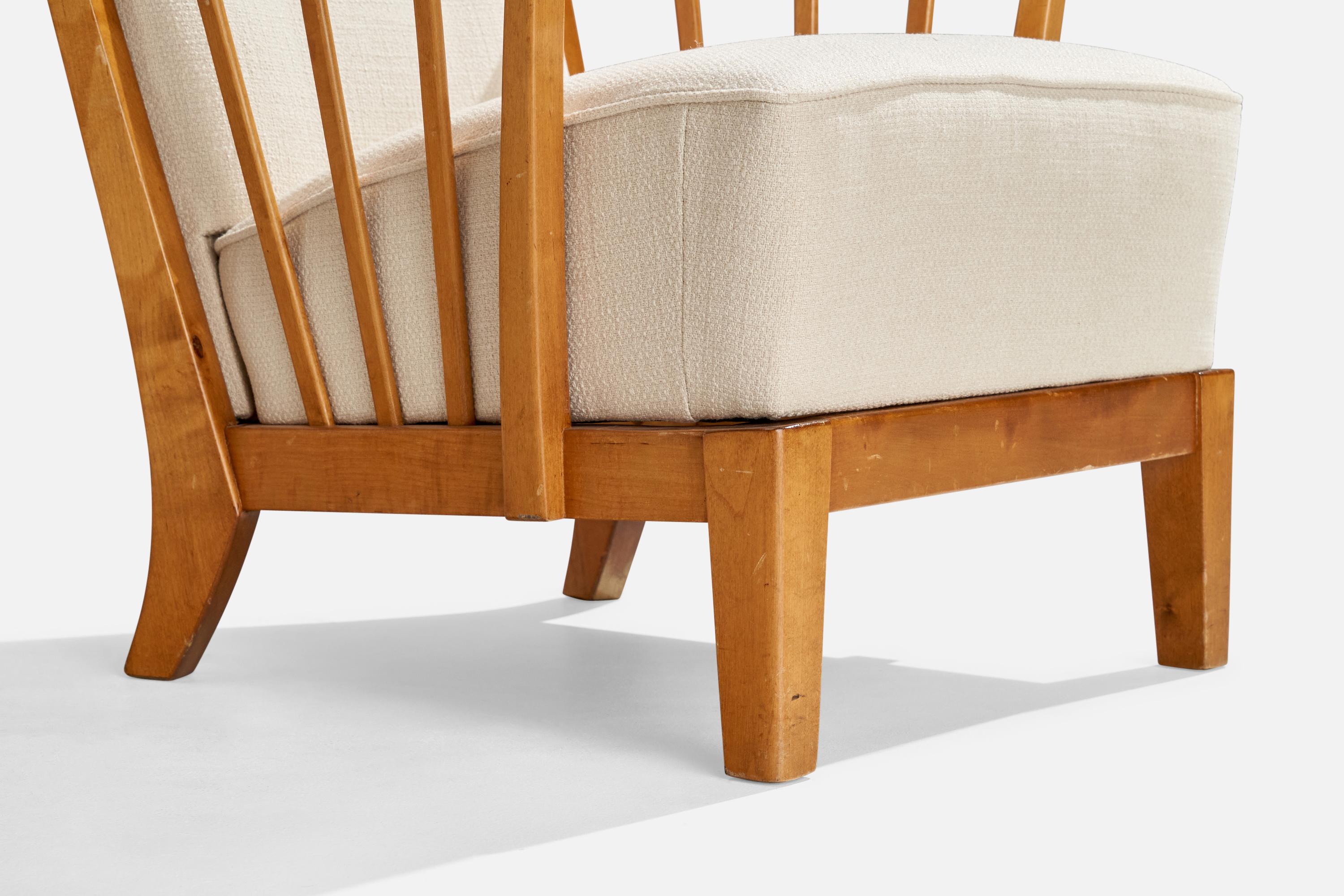 Asko, Lounge Chairs, Birch, Fabric, Finland, 1940s For Sale 4