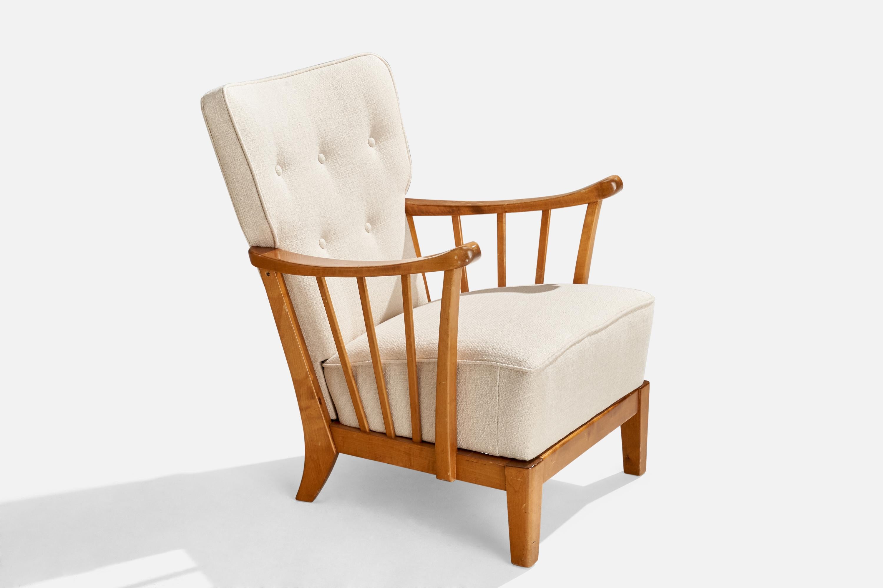 Finnish Asko, Lounge Chairs, Birch, Fabric, Finland, 1940s For Sale