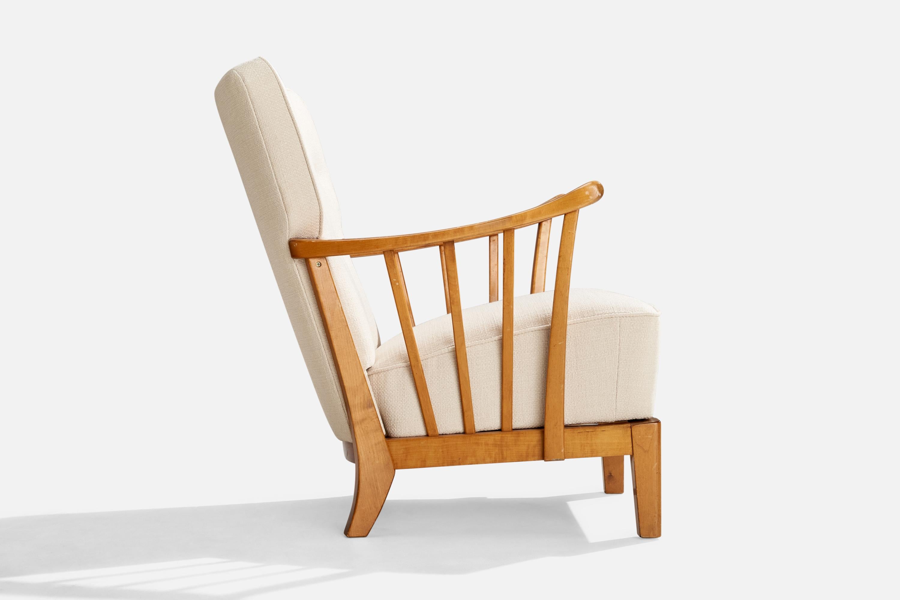 Mid-20th Century Asko, Lounge Chairs, Birch, Fabric, Finland, 1940s For Sale