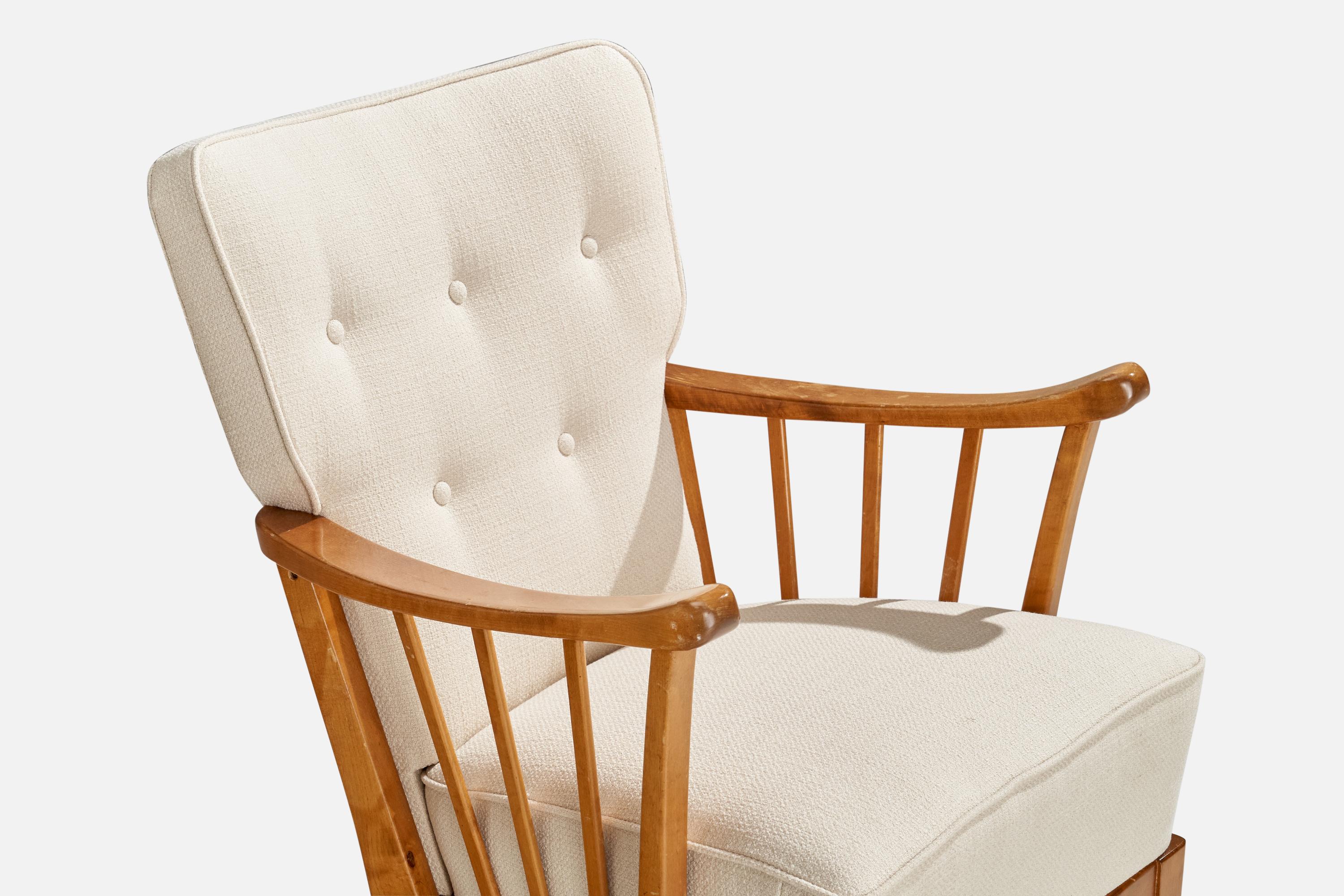 Asko, Lounge Chairs, Birch, Fabric, Finland, 1940s For Sale 1