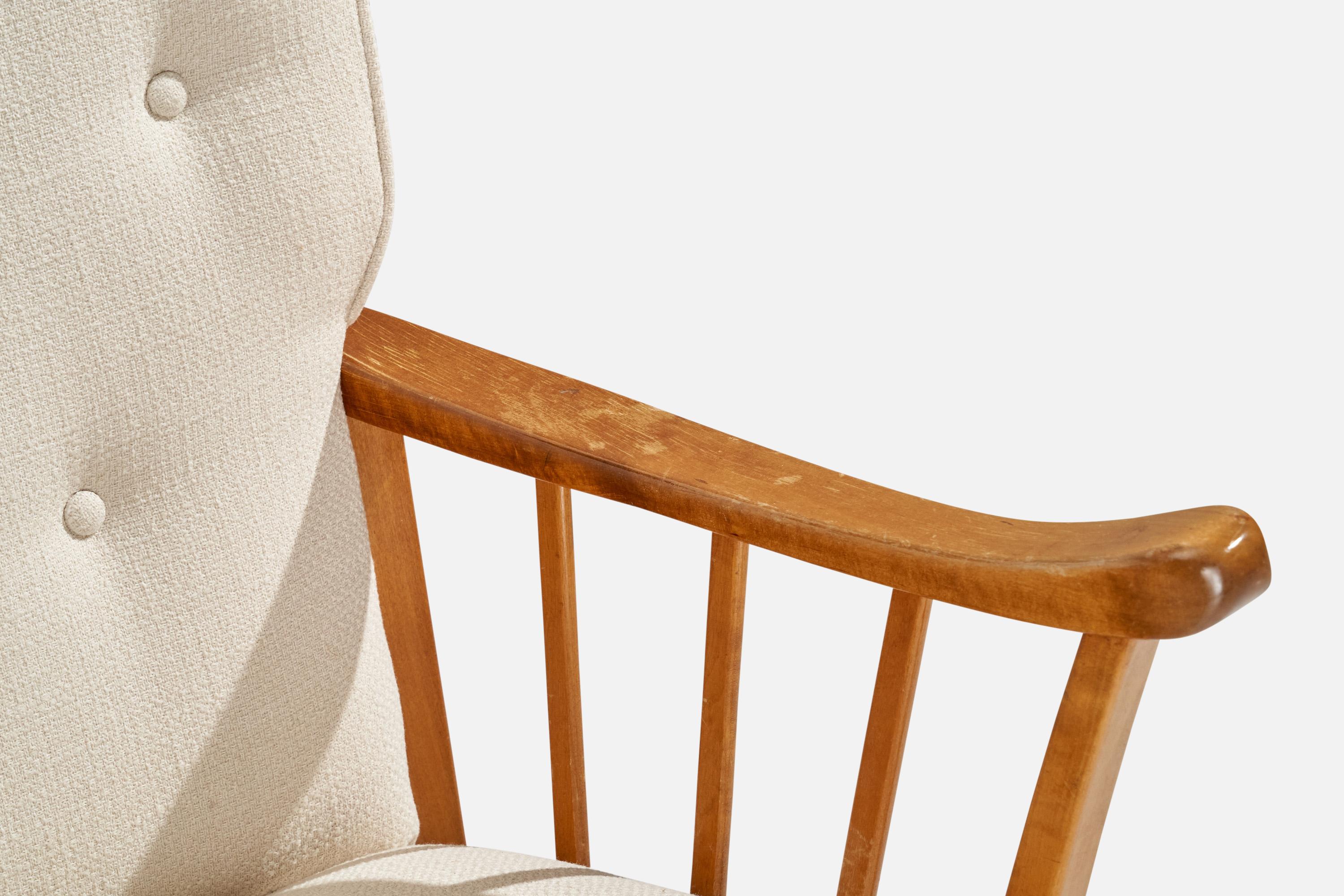 Asko, Lounge Chairs, Birch, Fabric, Finland, 1940s For Sale 2