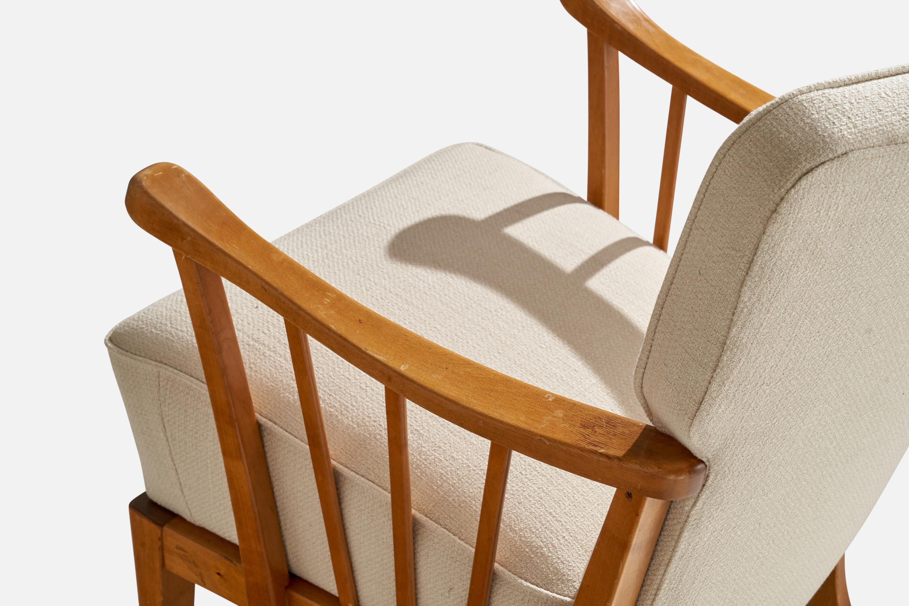 Asko, Lounge Chairs, Birch, Fabric, Finland, 1940s For Sale 3