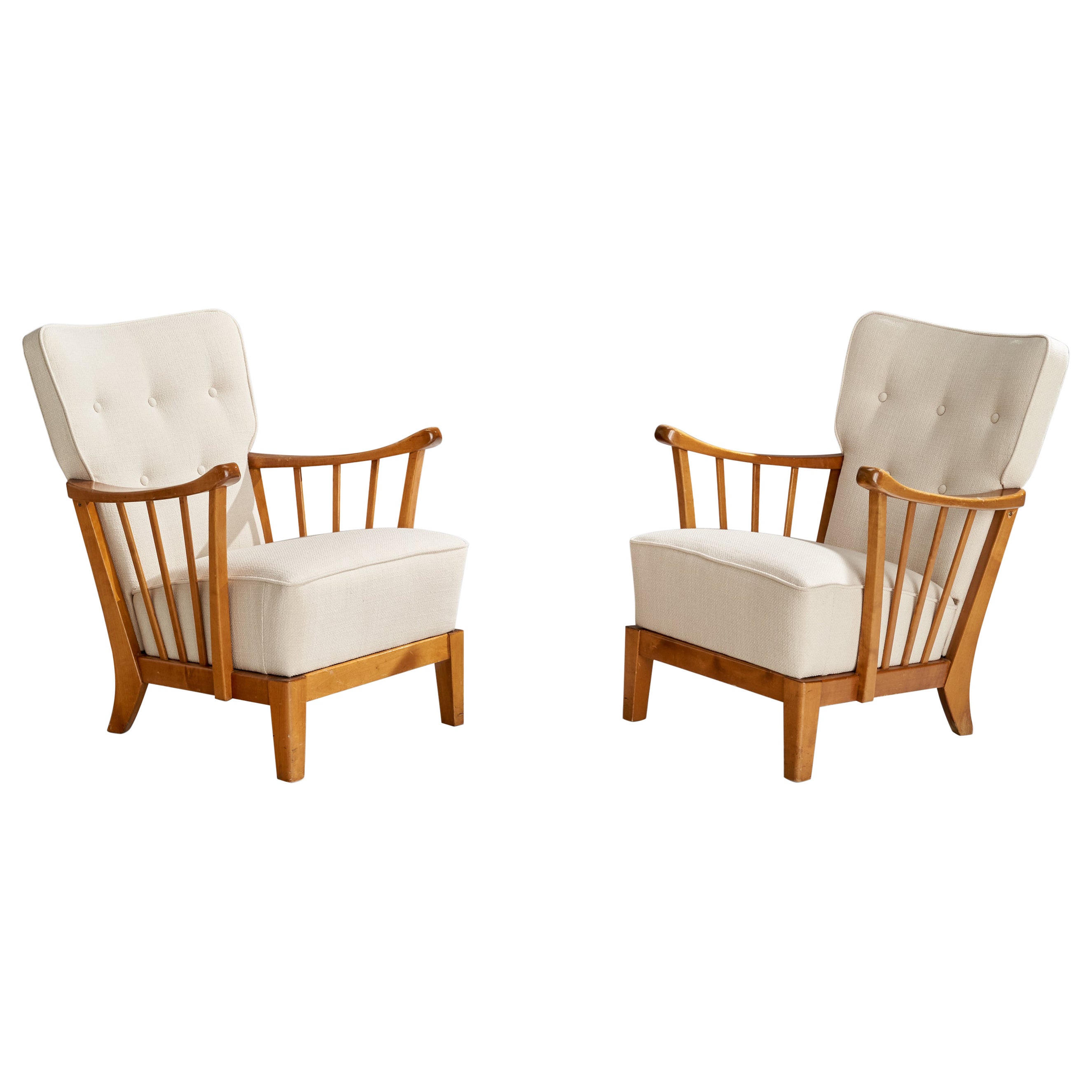 Asko, Loungesessel, Birke, Stoff, Finnland, 1940er Jahre