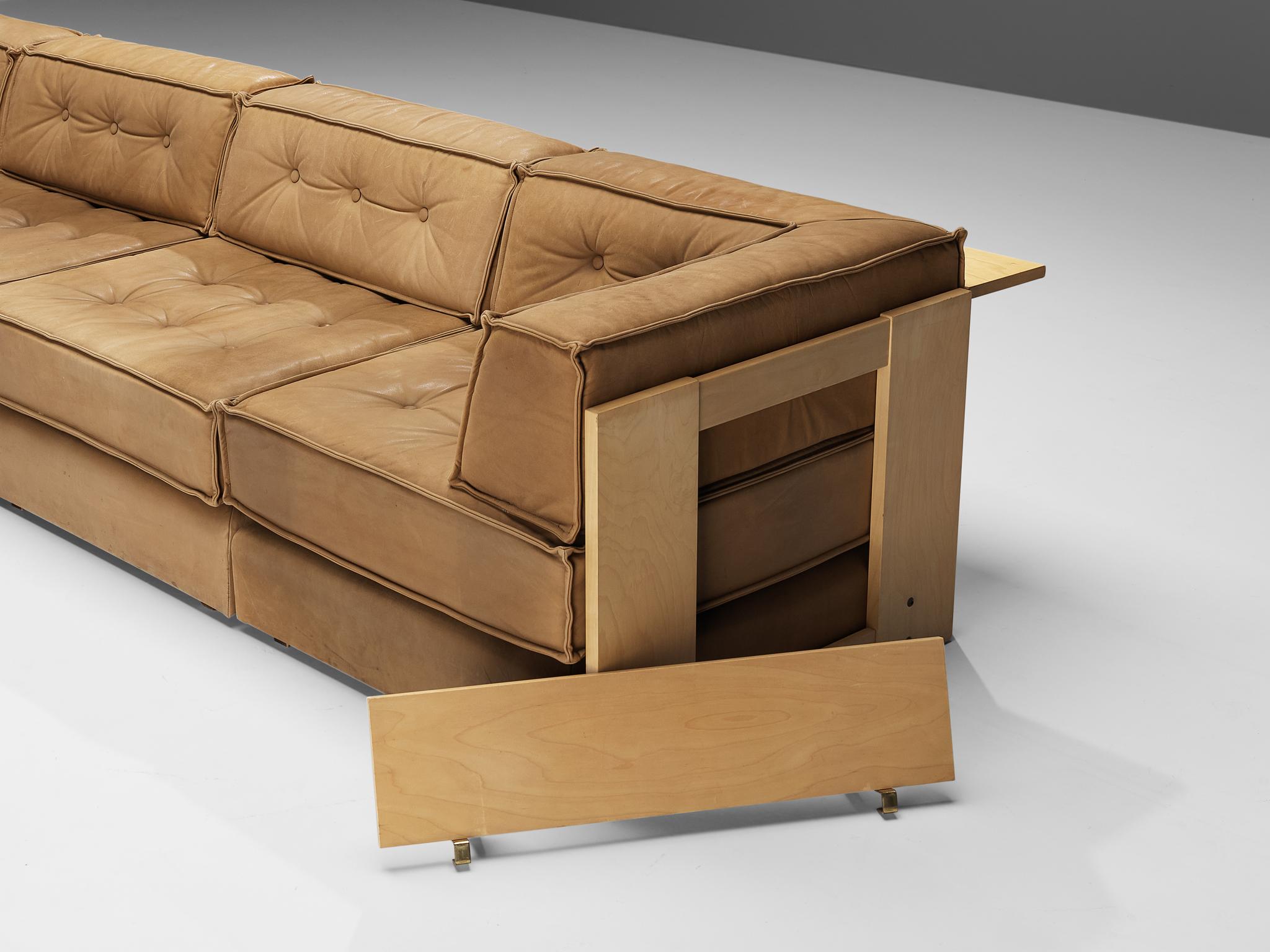 Asko Modular Sofa in Brown Leather and Birch  4