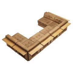 Asko Modular Sofa in Brown Leather and Birch 