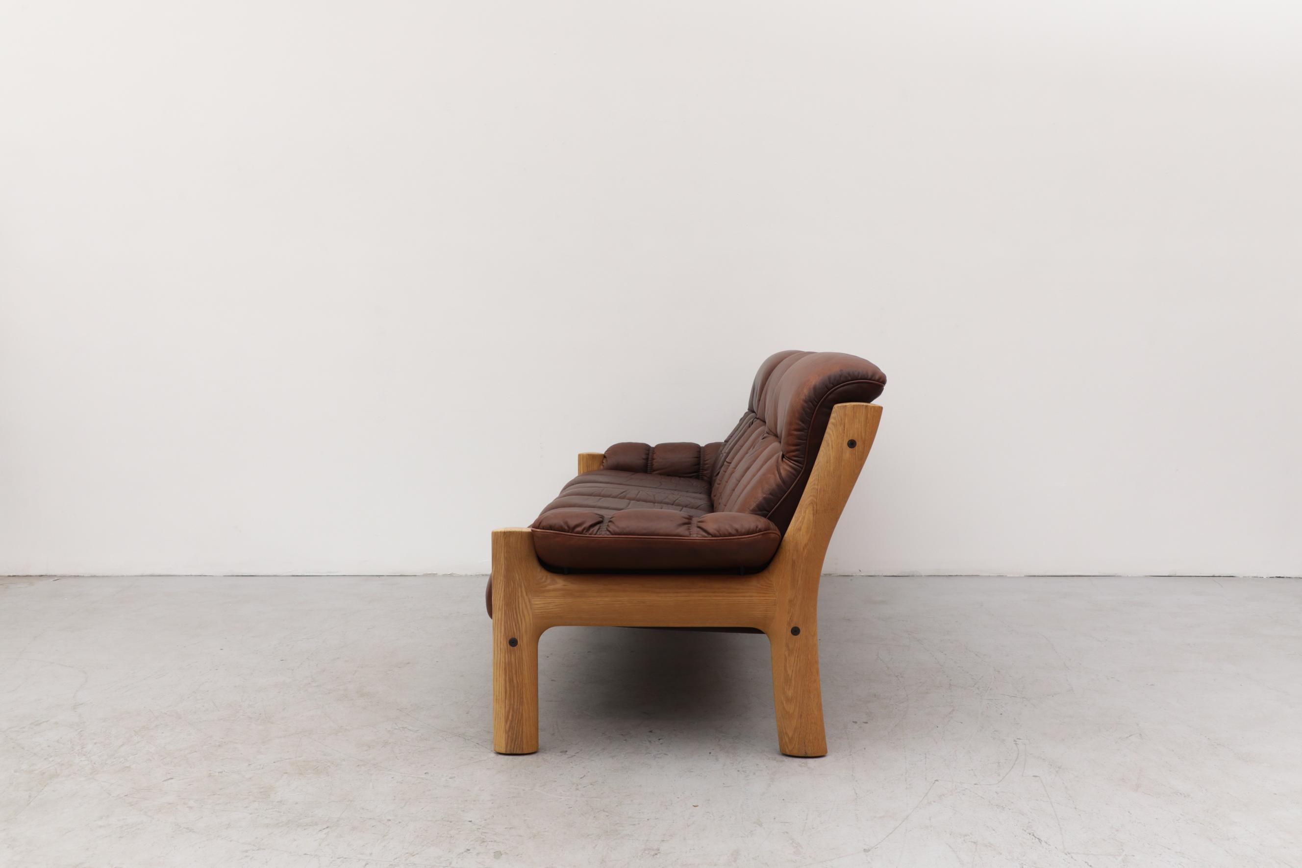 Finnish Asko Oak and Leather 3 Seater Sofa