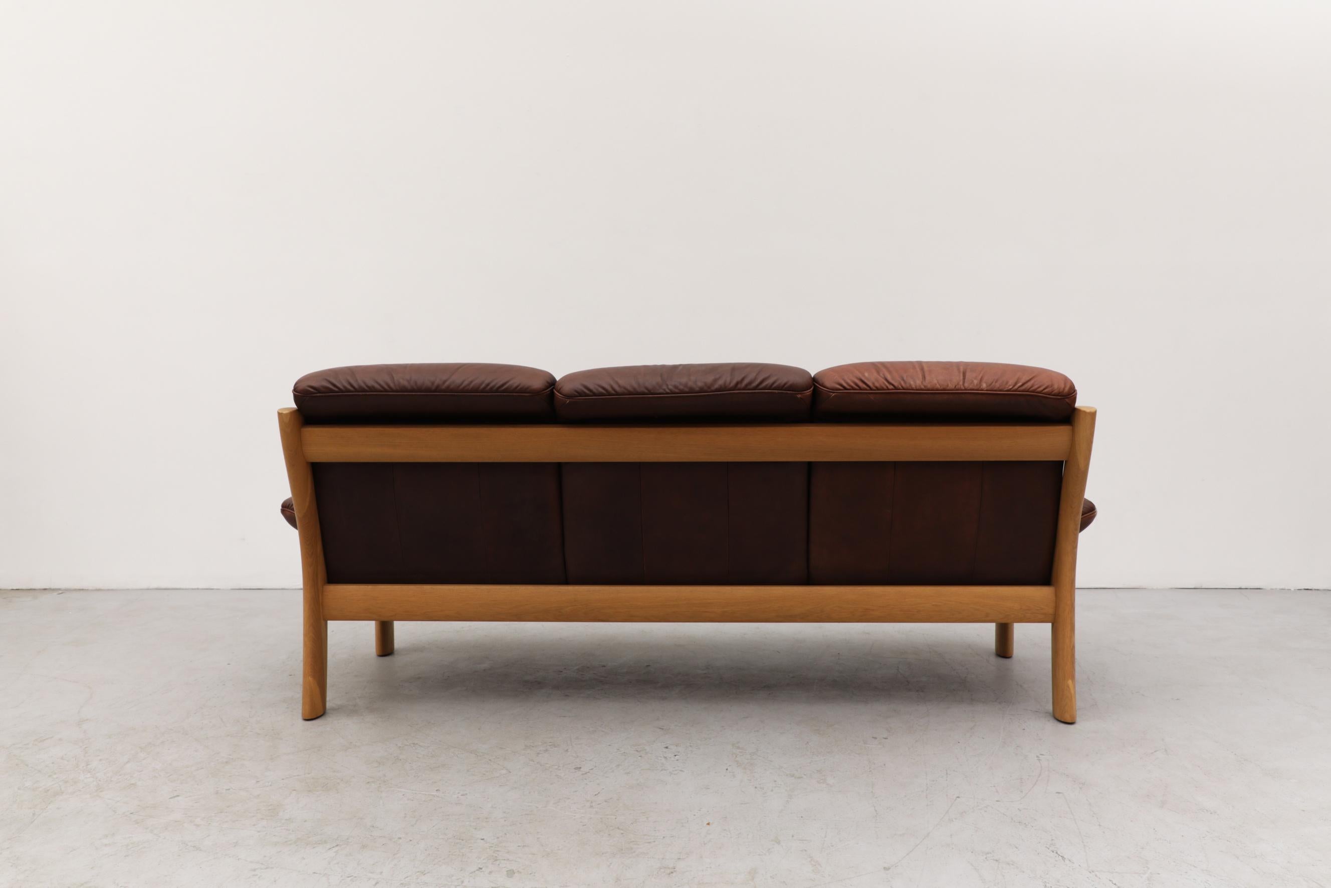 Late 20th Century Asko Oak and Leather 3 Seater Sofa