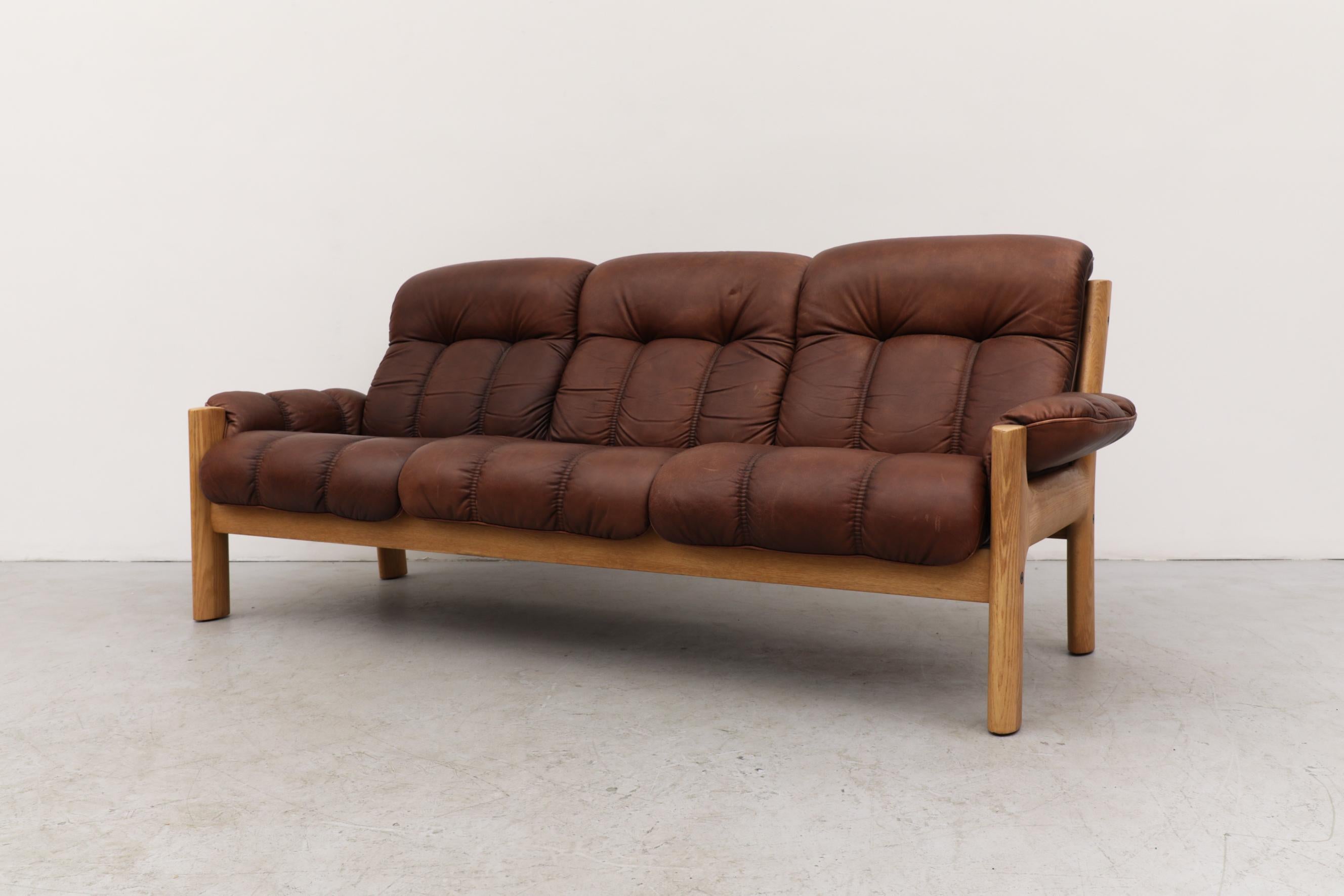 Asko Oak and Leather 3 Seater Sofa 1