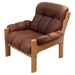 Asko Oak and Leather Lounge Chair