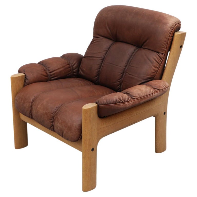Asko Oak and Leather Lounge Chair For Sale