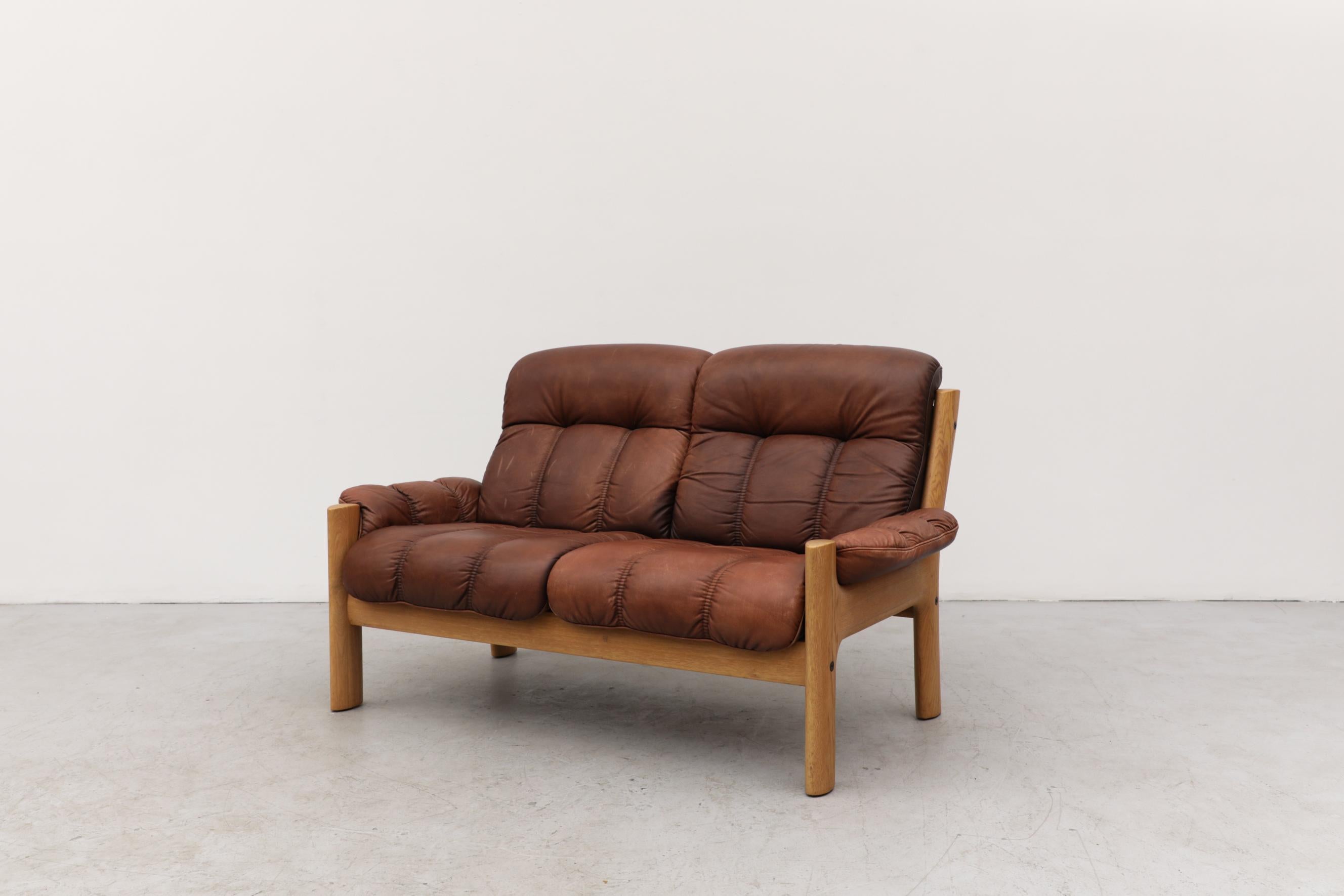 Late 20th Century Asko Oak and Leather Loveseat