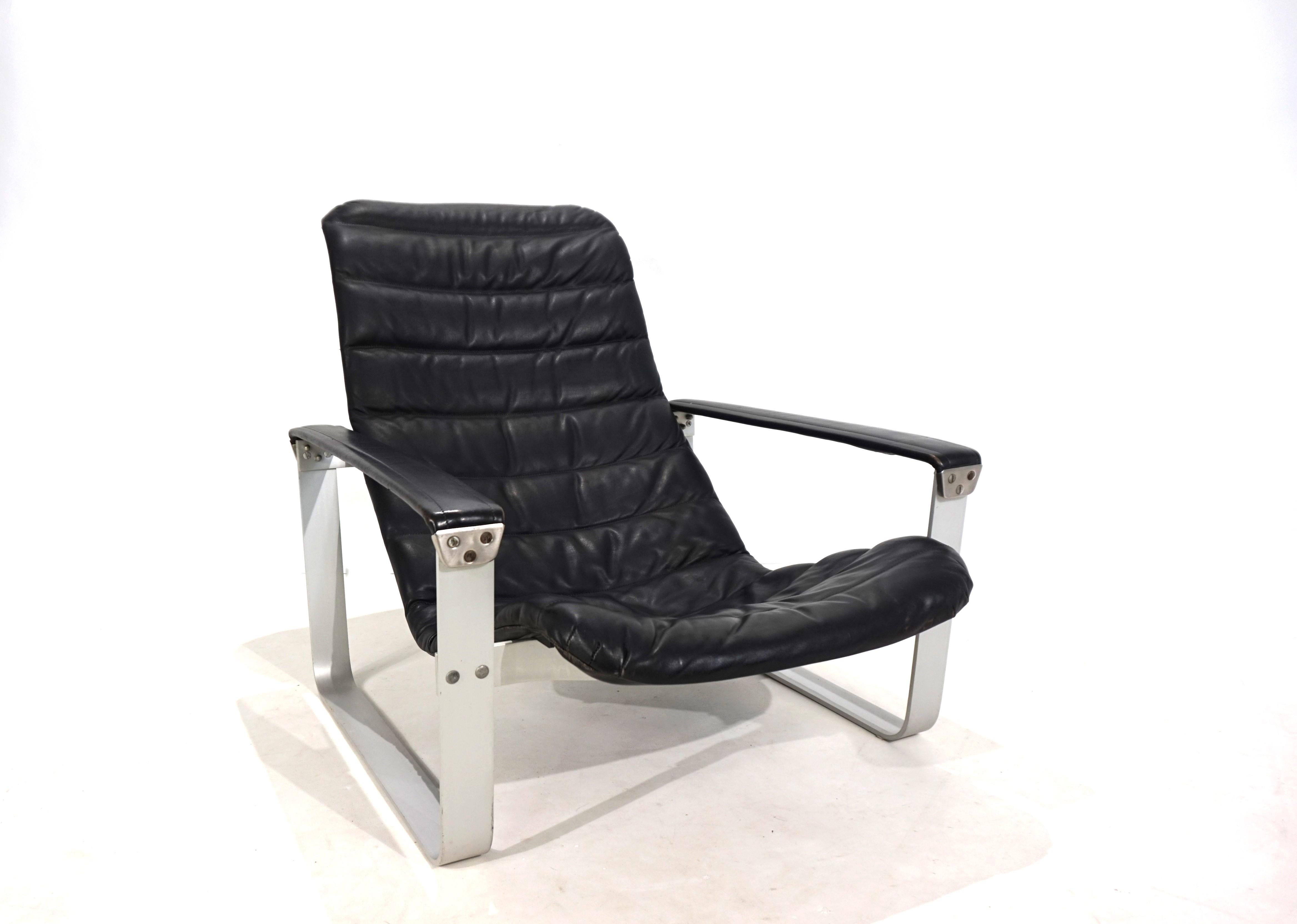 Sillón de cuero Asko Pulkka de Ilmari Lappalainen, 1960 en Bueno estado para la venta en Ludwigslust, DE