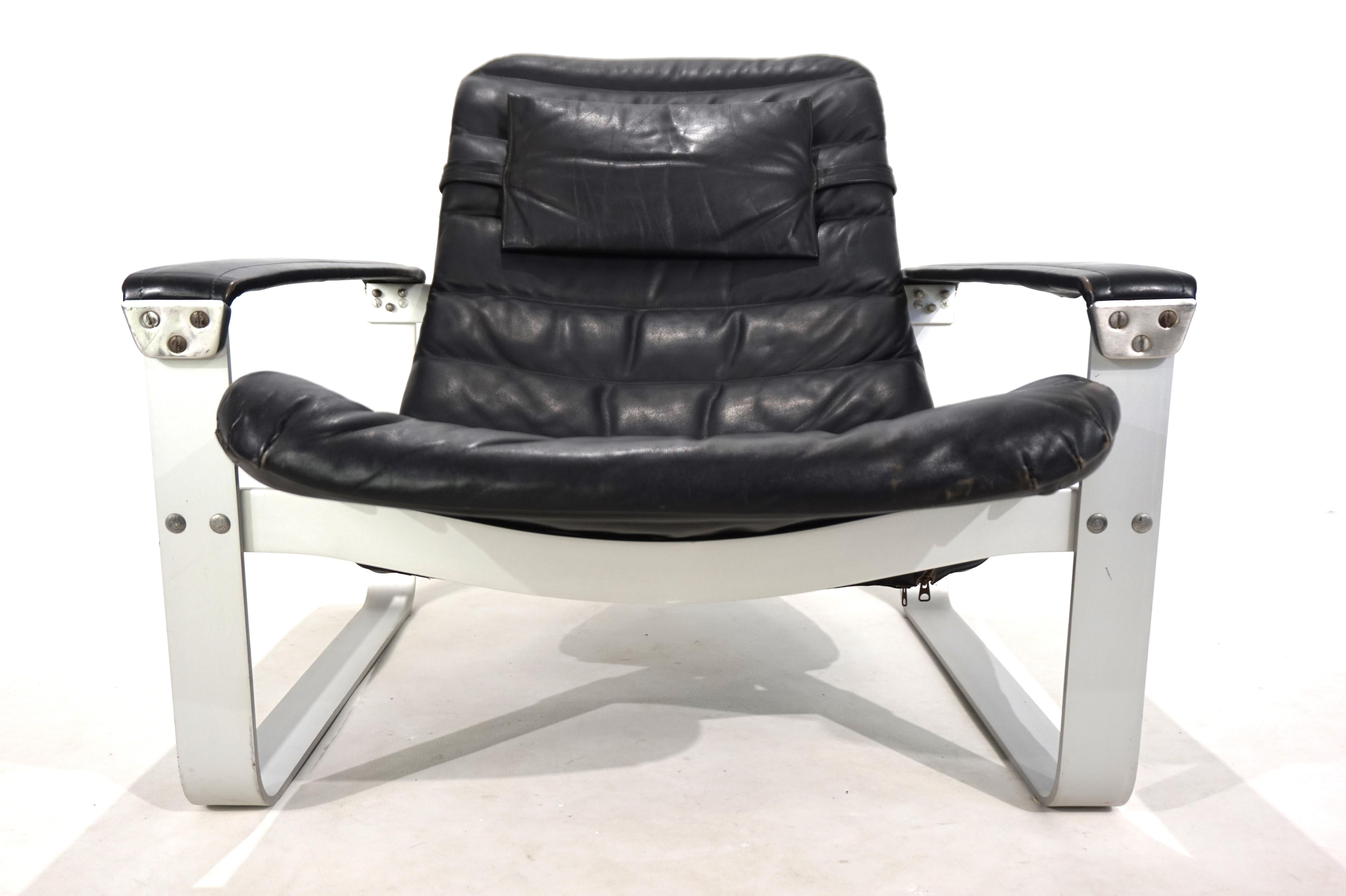 Sillón de cuero Asko Pulkka de Ilmari Lappalainen, 1960 Aluminio en venta