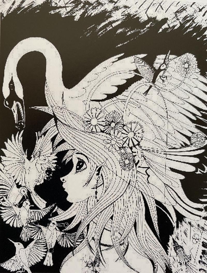 Figurative Painting de ASKOY - Le Femme et Le Cygne, 2020