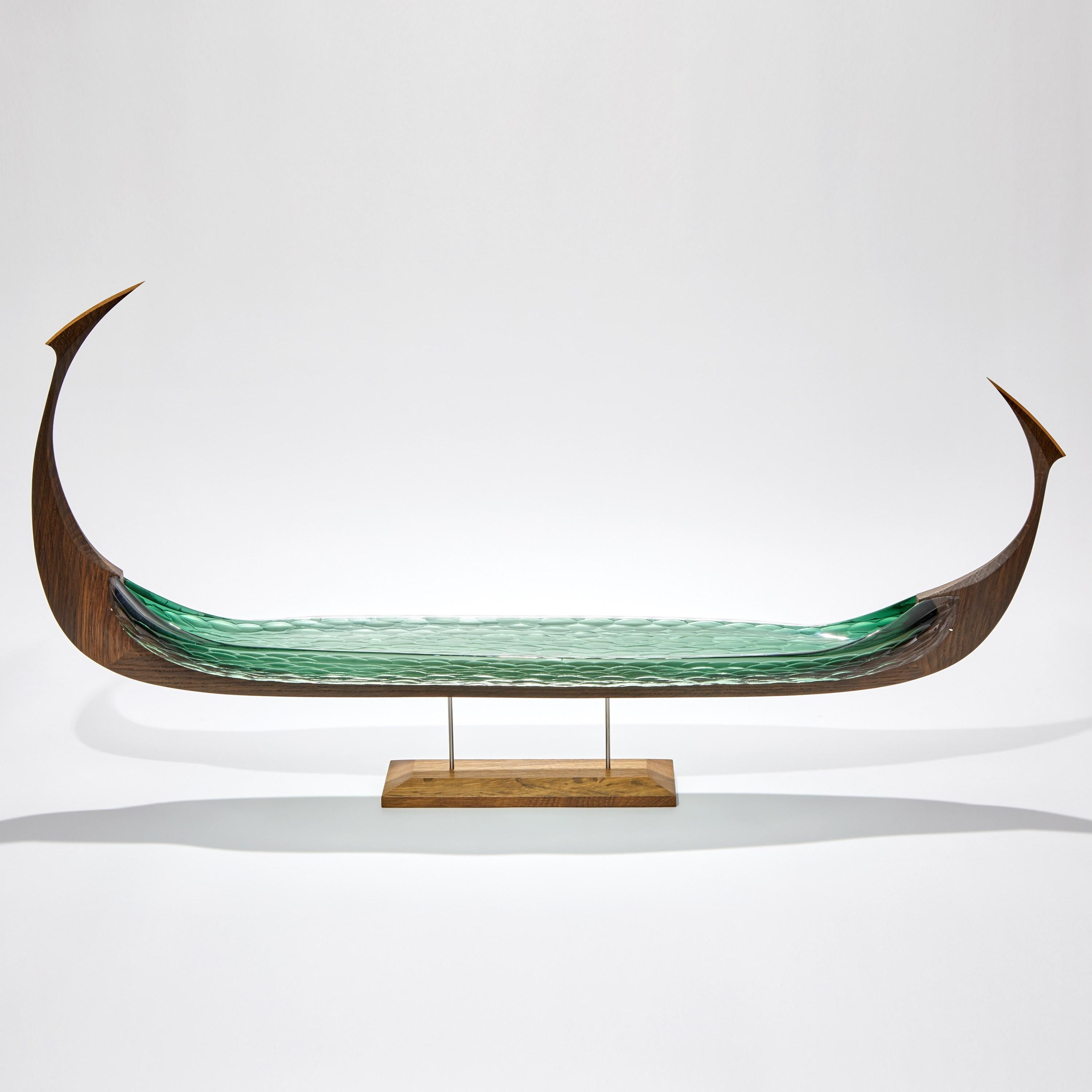 Organic Modern Askr, Unique Green Glass & Oak Unique Sculpture by Backhaus & Brown and Egeværk