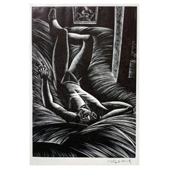 "Asleep in the Hay," Art Deco Print with Half-Nude Male by Lynd Ward, 1932