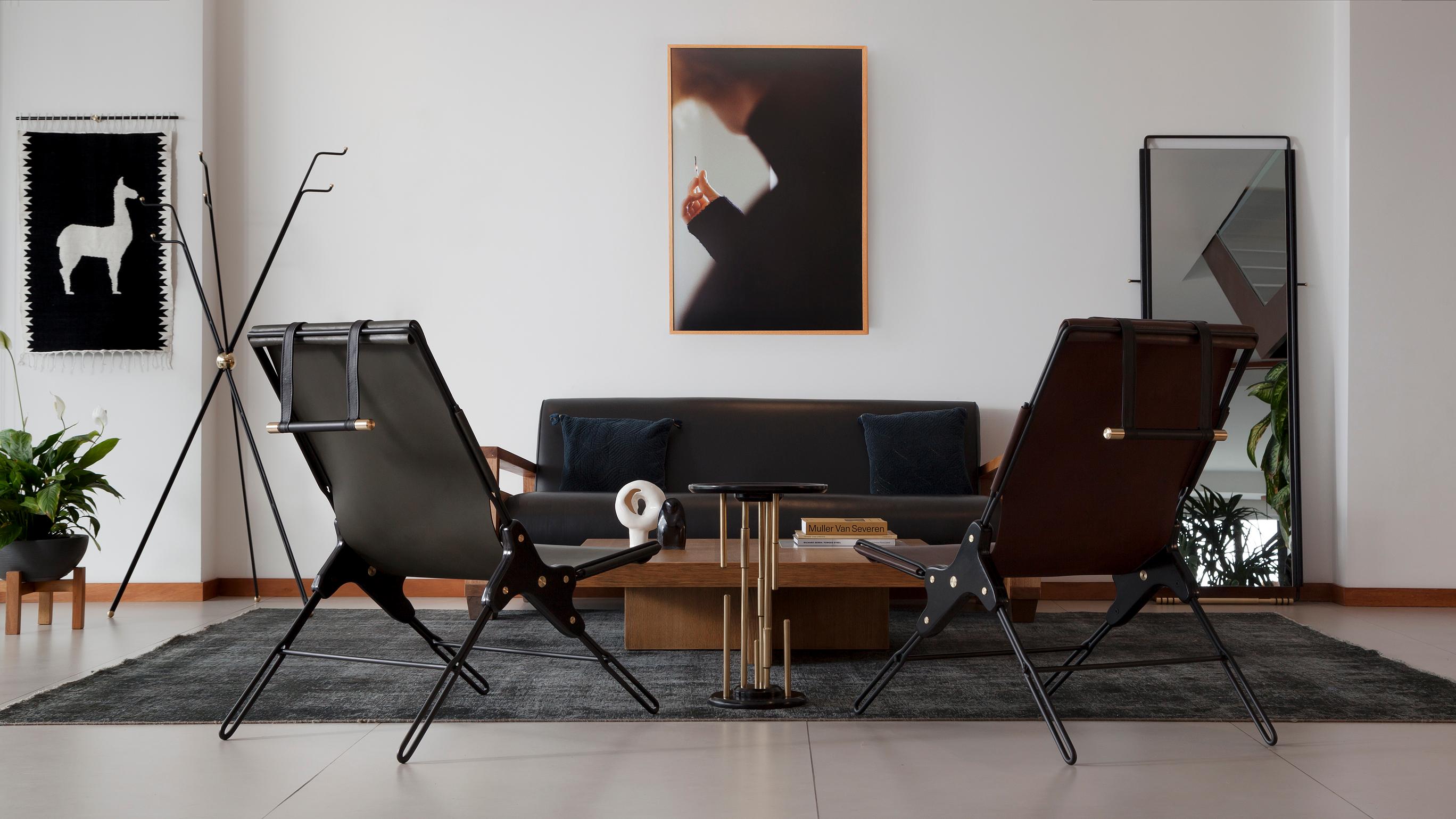 PERFIDIA_01 Sling Lounge Chair aus braunem dickem Leder und schwarzem Stahl von ANDEAN im Angebot 4