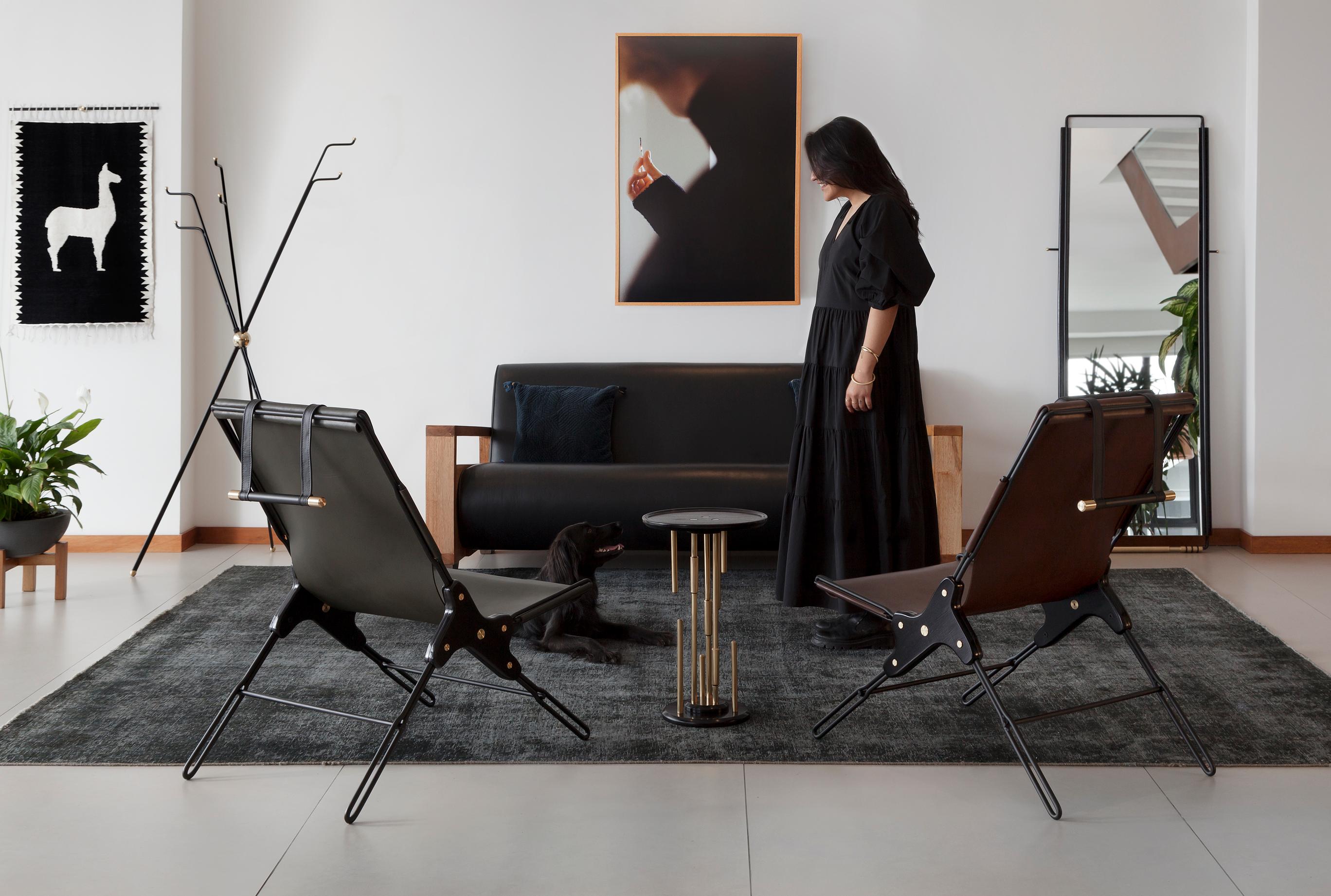 PERFIDIA_01 Sling Lounge Chair aus braunem dickem Leder und schwarzem Stahl von ANDEAN im Angebot 5