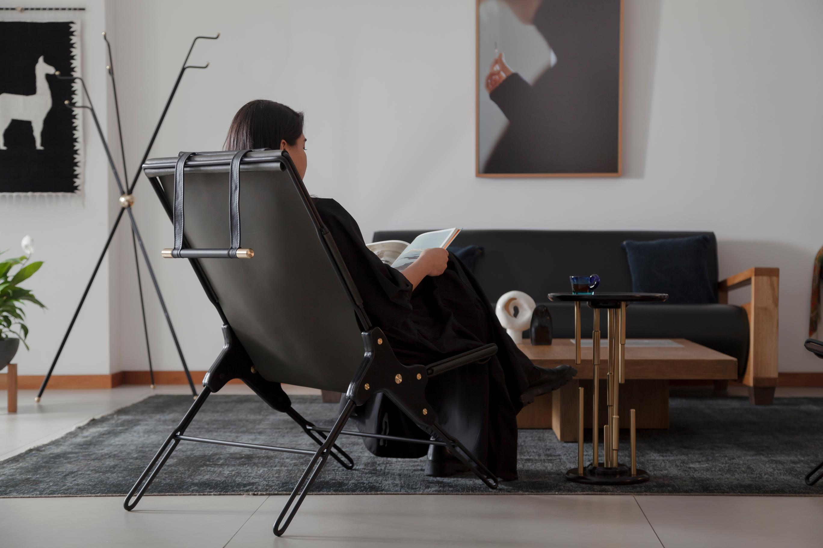 PERFIDIA_01 Sling Lounge Chair aus braunem dickem Leder und Edelstahl von ANDEAN im Angebot 3