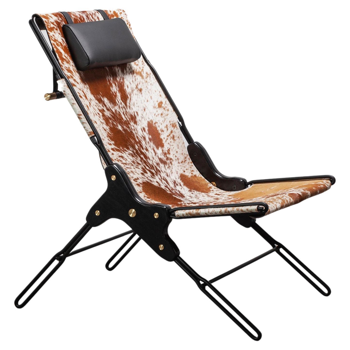 PERFIDIA_01 Pony Hair Leather Sling Lounge Chair in Black Steel by ANDEAN