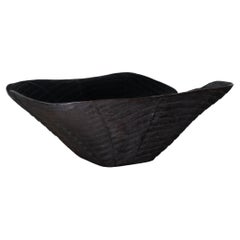 Asmara Lotus Teak Wood Patina Black Sculpture by Mary Verspoor