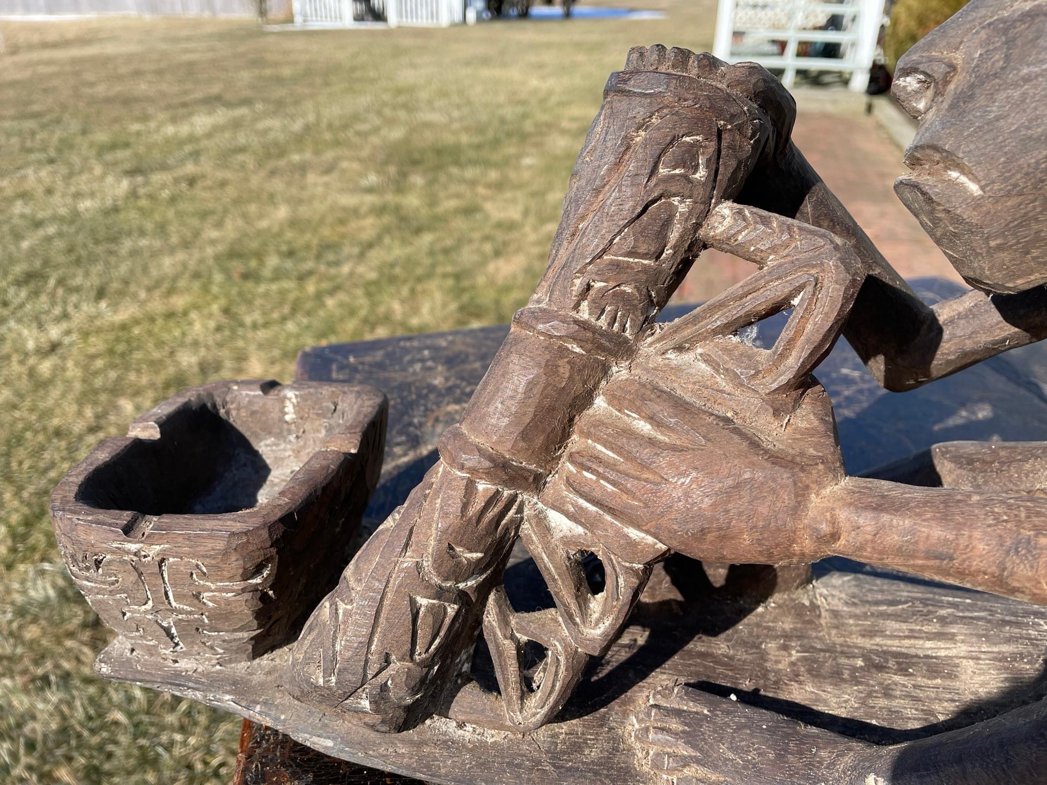 Asmat Drum Player Hand Carved Offering Sculpture 2
