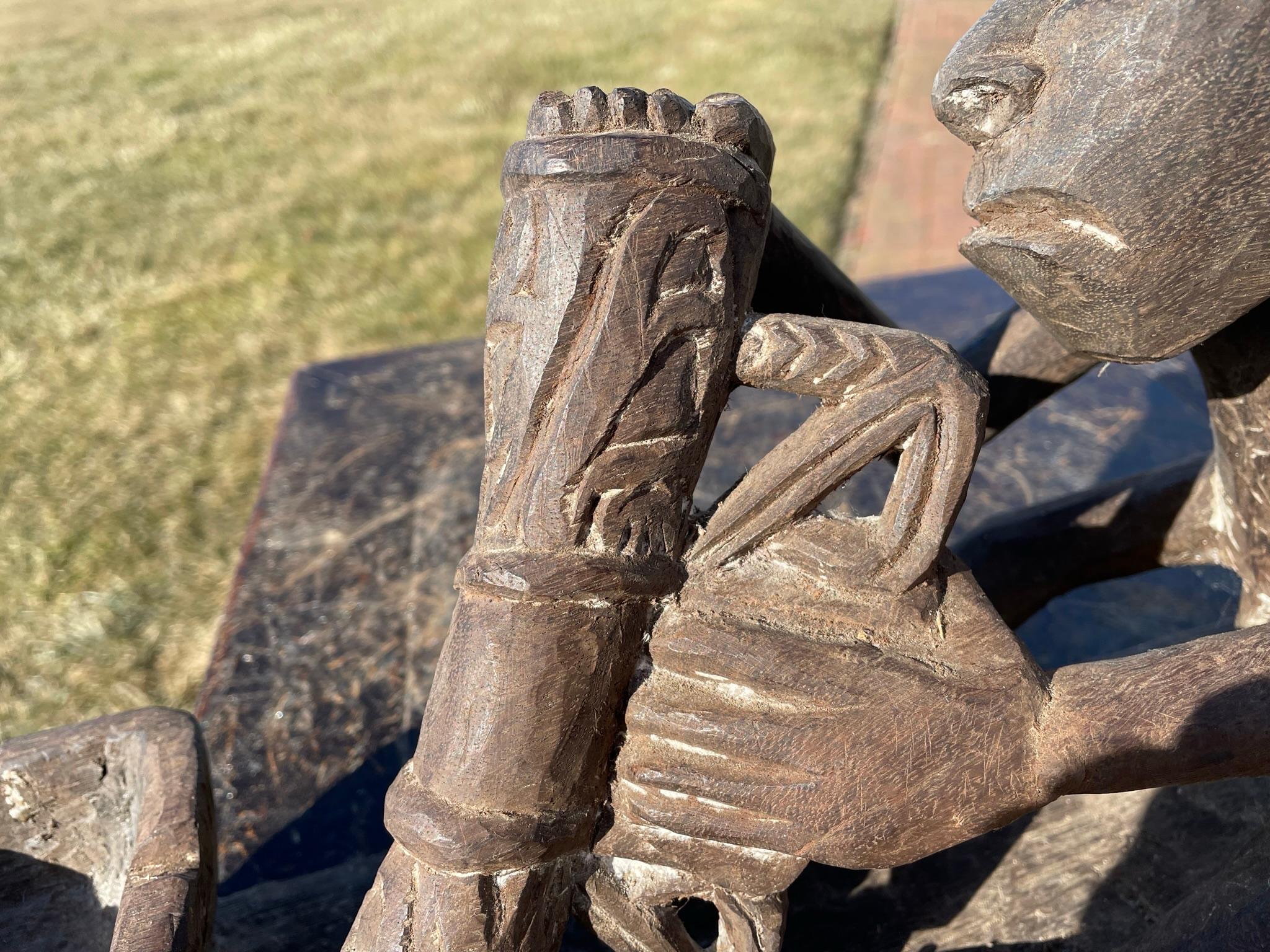 Asmat Drum Player Hand Carved Offering Sculpture 3