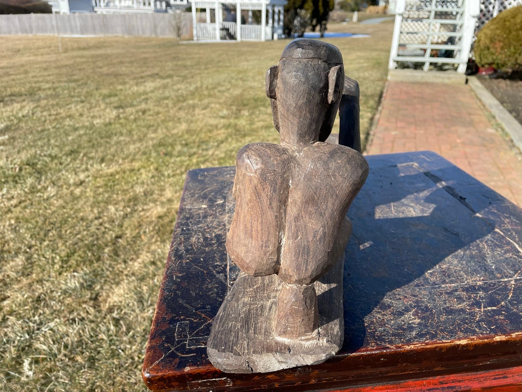 Asmat Drum Player Hand Carved Offering Sculpture 4