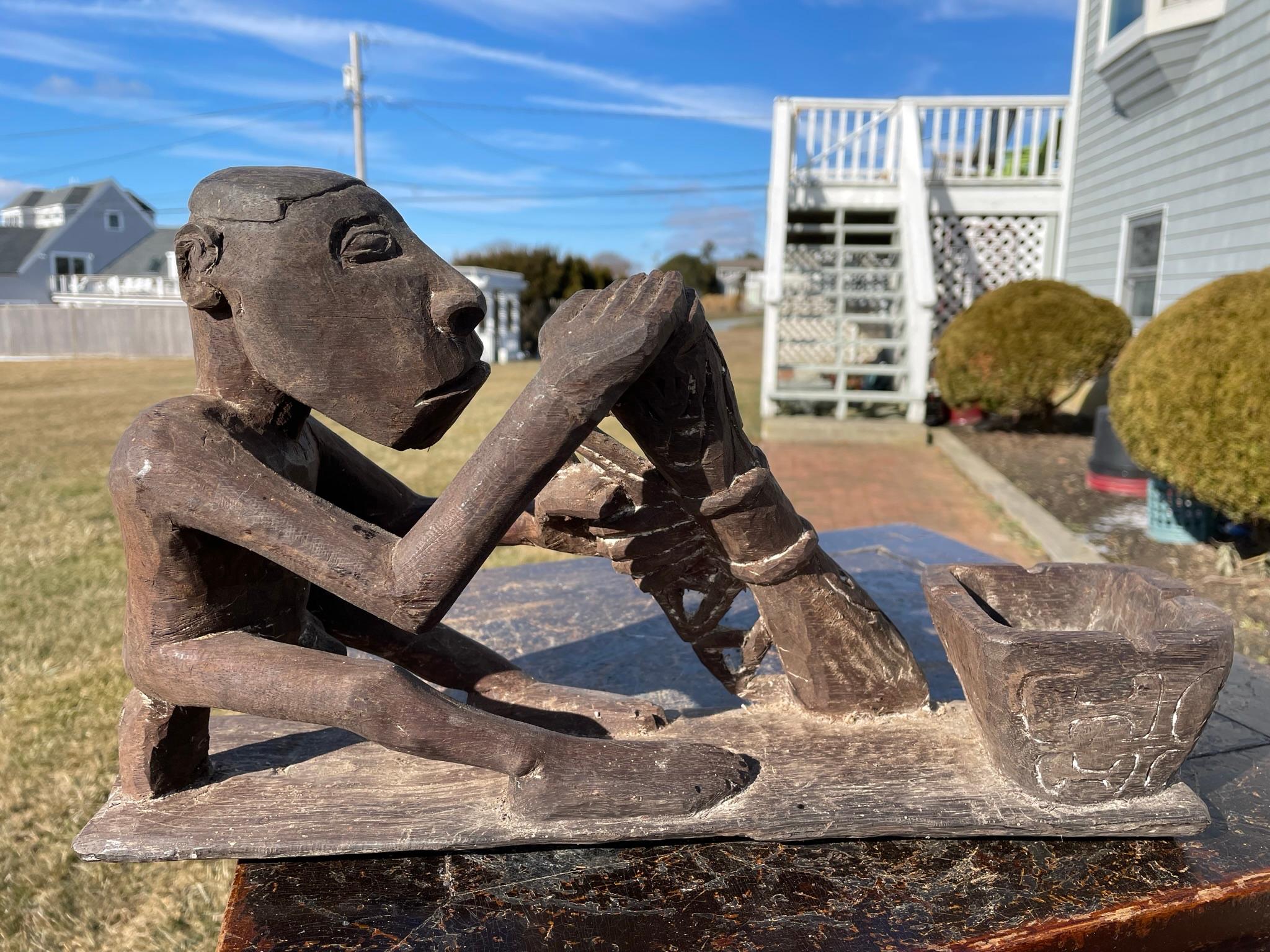 Hand-Carved Asmat Drum Player Hand Carved Offering Sculpture