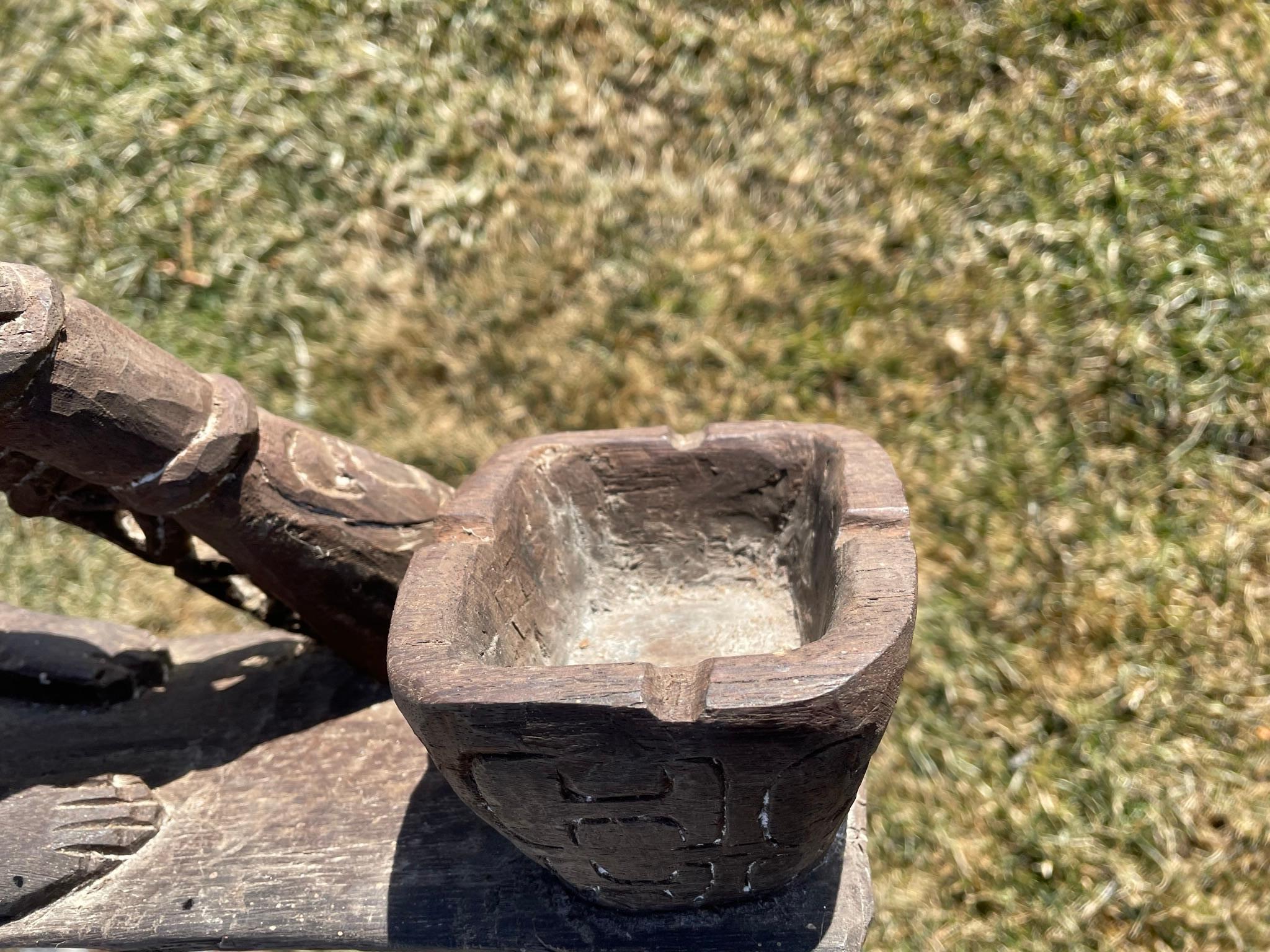 Asmat Drum Player Hand Carved Offering Sculpture In Good Condition In South Burlington, VT
