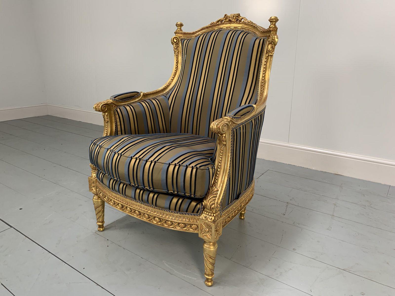 Asnaghi Baroque Rococo Fauteuil Sofa & 4 Armchair Suite in Stripe Silk and Gilt 3