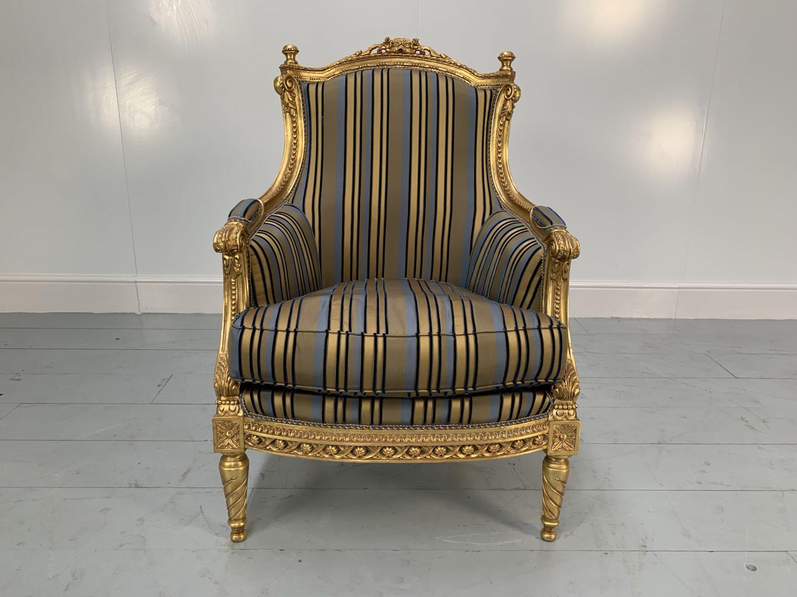 Asnaghi Baroque Rococo Fauteuil Sofa & 4 Armchair Suite in Stripe Silk and Gilt 4