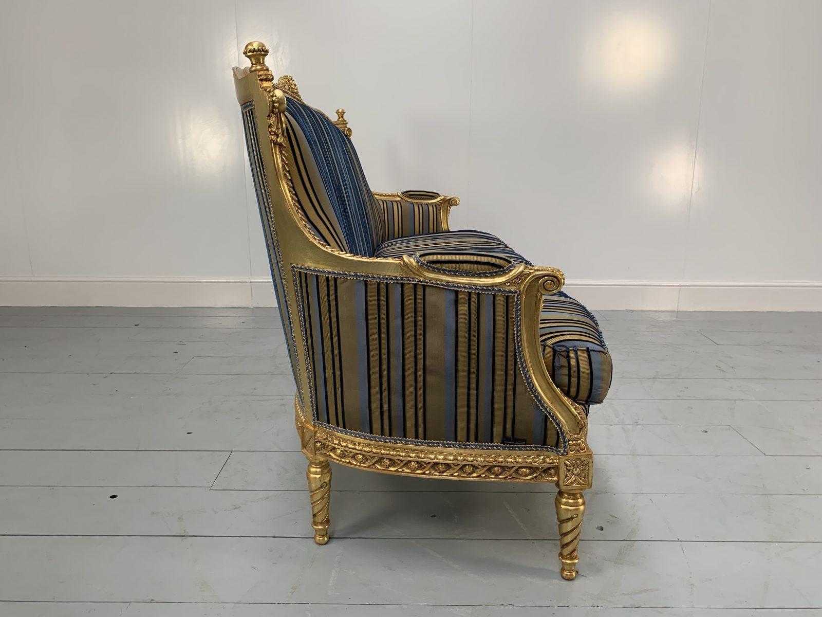 Asnaghi Baroque Rococo Fauteuil Sofa & 4 Armchair Suite in Stripe Silk and Gilt 6