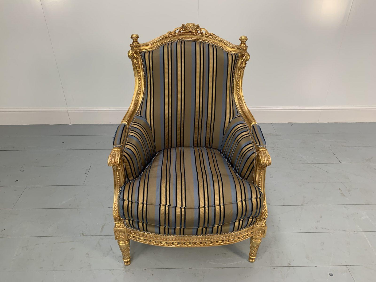 Asnaghi Baroque Rococo Fauteuil Sofa & 4 Armchair Suite in Stripe Silk and Gilt 7