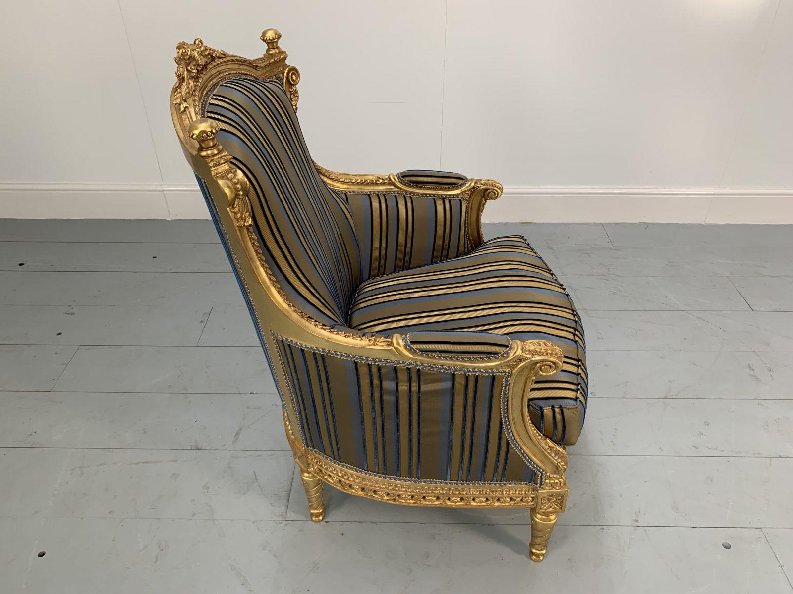 Asnaghi Baroque Rococo Fauteuil Sofa & 4 Armchair Suite in Stripe Silk and Gilt 8