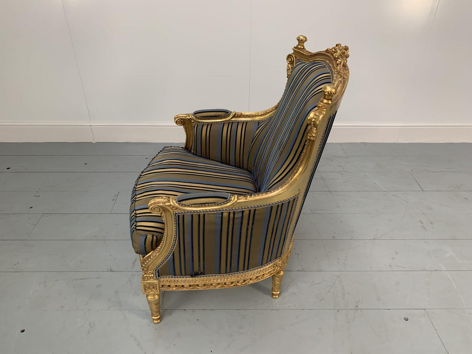 Asnaghi Baroque Rococo Fauteuil Sofa & 4 Armchair Suite in Stripe Silk and Gilt 9